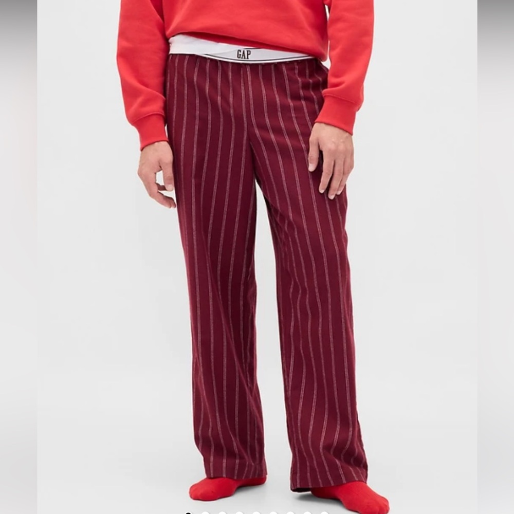 Gap Flannel PJ Pants Med Purple Burgundy‎ With Stripe Elastic Waist Side Pockets